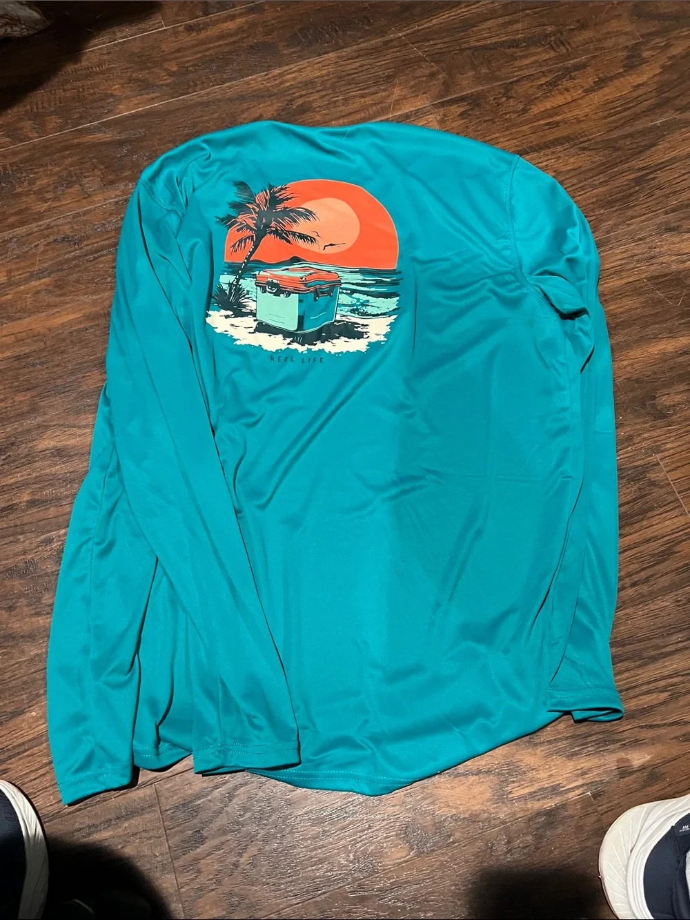 Men's Teal Long-Sleeve Swim Rash Guard with Sunset Cooler Graphic